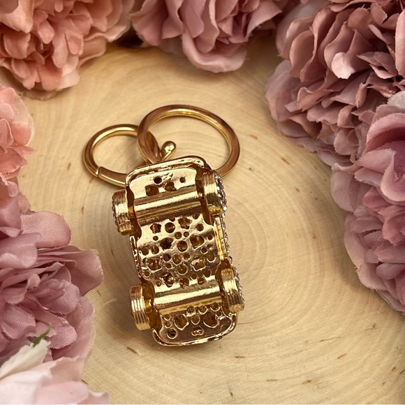 Retro Black and Gold Crystal Coupe Car Keychain Charm - Picture 14 of 16